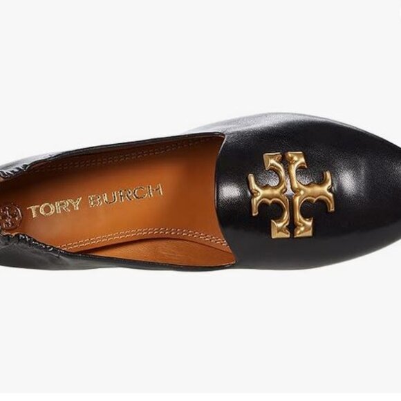 Brand New Tory Burch Women sz 6 Black Leather Eleanor Logo Buckle Flats 84922 - Picture 2 of 5